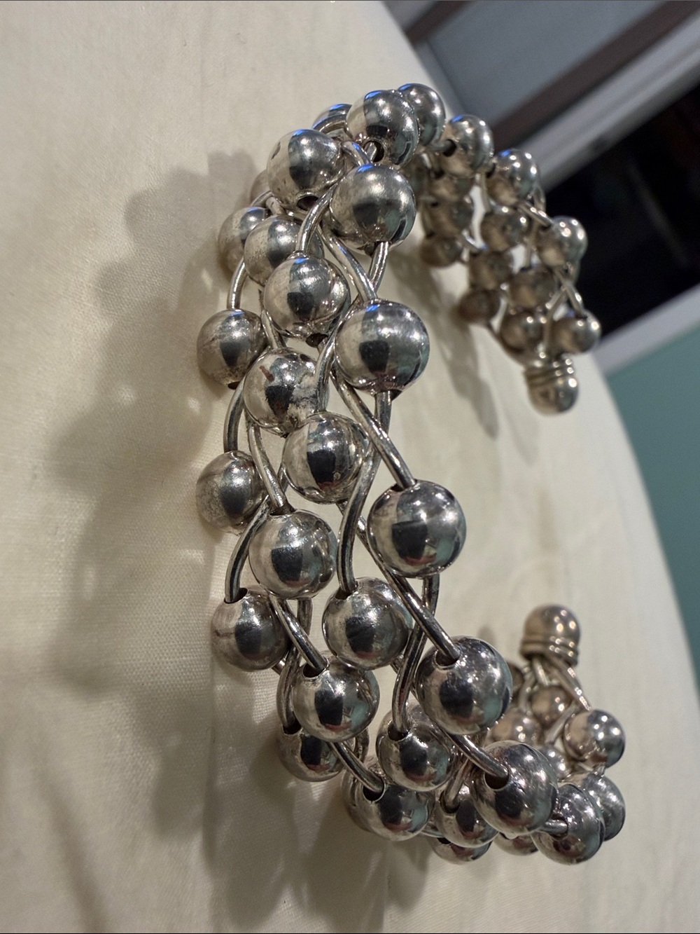 Vintage 925 Silver-Multi-Bead Braided Cuff Bracelet